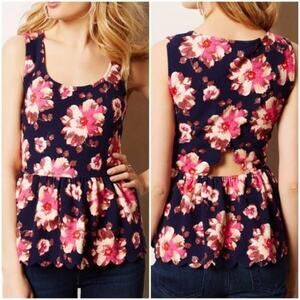 ANTHROPOLOGIE POSTMARK sz S Clovelly peplum scalloped back floral tank EUC